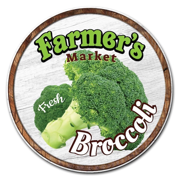 Corrugated Plastic Sign With Stakes 24in Circular-Farmers Market Broccoli, C-24-CIR-WS-Broccoli
